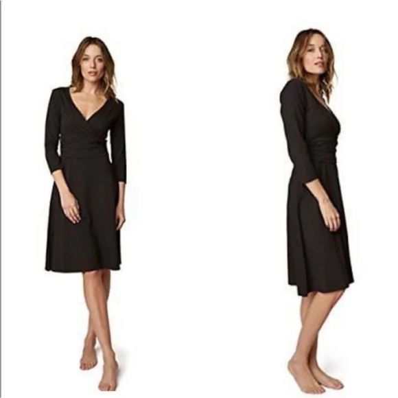 Eileen Fisher Dresses & Skirts - GORGEOUS FLATTERING EILEEN FISHER‎ V-NECK BLACK STRETCH WRAP JERSEY DRESS